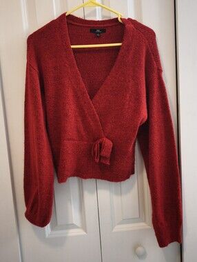 NWOT My Michelle Deep Red V-Neck Wrap Sweater with Tie
